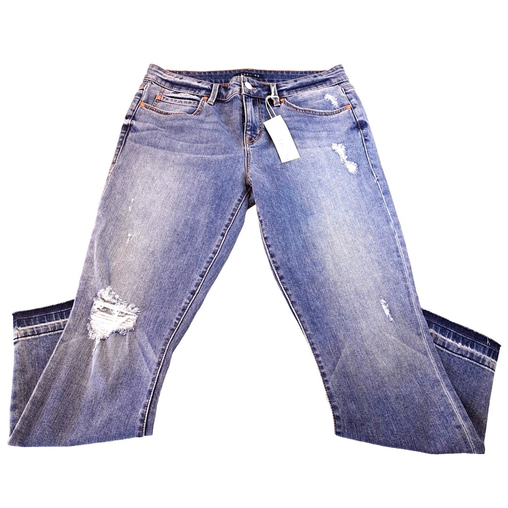 NEW Level 99 Mid Rise Anlke Jeans Women's 30x26 Distressed NWT Medium‎ Wash Blue